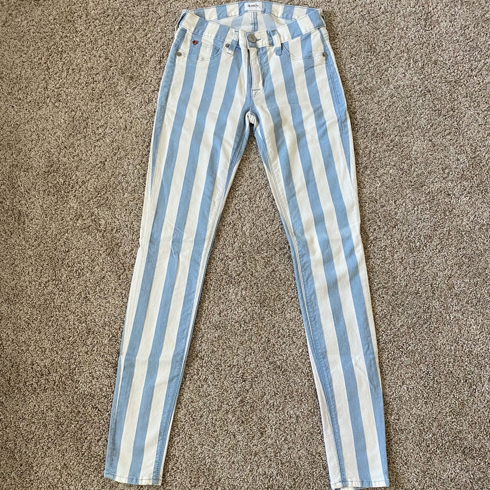 Hudson Krista Super Skinny Jeans blue white Striped denim size 24